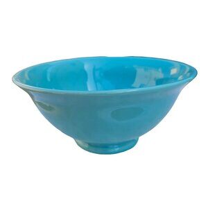 Le Faubourg Portugal 60s Aqua Footed Bowl 8 D x 3.8 H Turquoise Ceramic Art Deco
